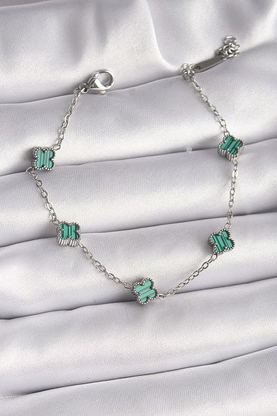 Avantaj Kapıda ®   316L Steel Silver Color Green Baby Boy Clover Model Women's Bracelet