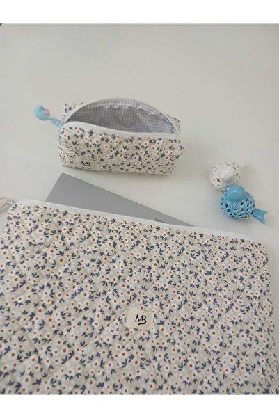 MB Крем-кольоровий чохол для ноутбука з малюнком ромашок та пенал для ручок (13-14 дюймів)