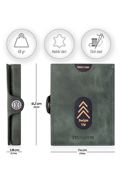 Trusador Valencia Green Cardholder Γνήσιο Δερμάτινο Πορτοφόλι Unisex Γυναικείο Ανδρικό Rfid Protected
