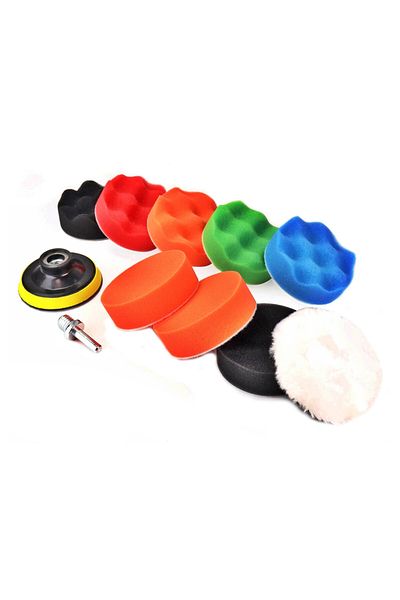 BOEM Complete car polish set, 8 sponges with a diameter of 80mm, a fur disc, a velcro disc