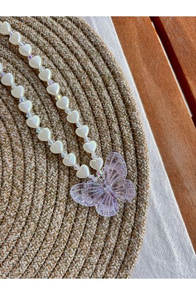 PEONY - peonyofficiall Pearl Heart and Transparent Butterfly Phone Charm Phone Lanyard Bag Ornament