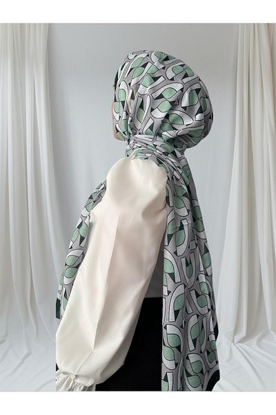 ESSLERA Geometric Patterned Green Gray Four Seasons Soft Shawl - Light and Comfortable Fabric