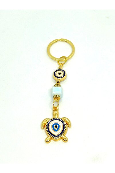 Azrua Breloc metalic cu ochi de piatră de broasca de țestoasă albastru închis...