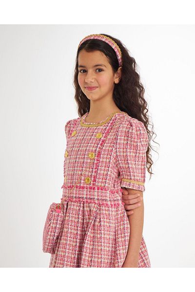 Marka Sensin Kids Girl's Gold Buttoned Skirt Lined Tutu Eid Dress Bag Crown Set of 3
