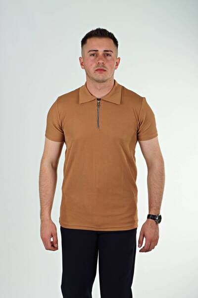 eg38 Half Zip Polo Neck T-Shirt Tan
