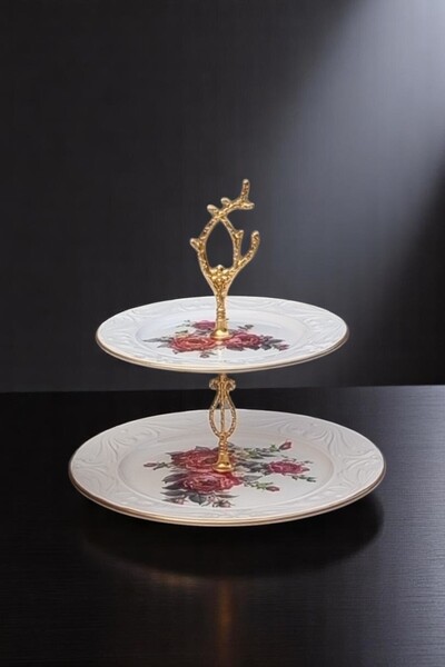 Pinkev 8 Piece Ceramic Cake Presentation Plate Set - Pomegranate Flower