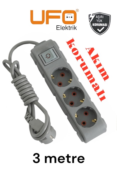 UFO Akım korumalı grup priz (((Gri renk))) 3 mt kablolu (1.sınıf kaliteli)anahtarlı