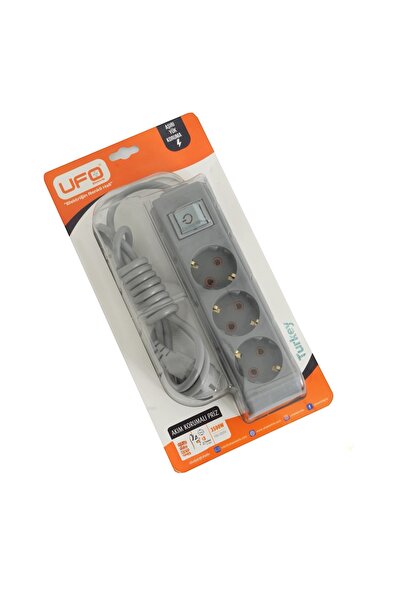 UFO Akım korumalı grup priz (((Gri renk))) 3 mt kablolu (1.sınıf kaliteli)anahtarlı