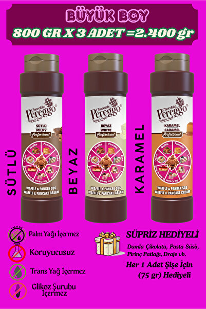 3'Lü Set Waffle,Pankek,Krep,San Sebastian, Kruvasan, Fondü Sos 3x800gr (Sütlü,Beyaz,Karamel)
