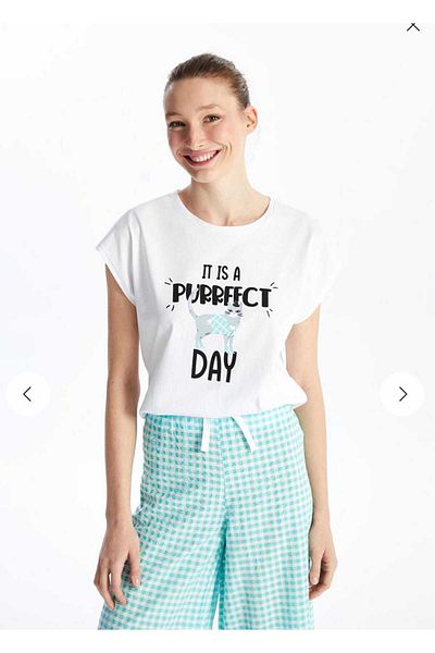 LC Waikiki LCW DREAM Set de pijamale capri pentru femei, cu mâneci scurte, cu decolteu turcoaz
