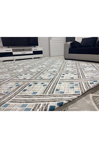 Muensu Mavi 6Mt2 Welsoft Kabartmalı Lastiksiz Halı Örtüsü, Polar Halı Örtüsü 325*220 Ebat