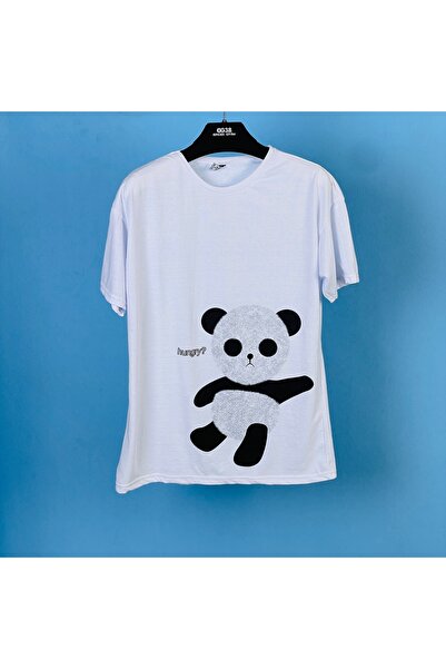 eg38 تي شيرت Tmb Hungry Panda كبير الحجم باللون الأبيض