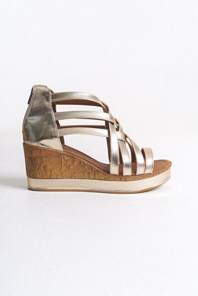 Shoesers Women's Shiny Metallic Design Zippered Cage Model Wedge Heeled Shoes / Sandals