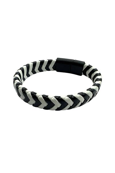 Herşey Nota Black White Fan Leather Braided Bracelet – Unisex Adjustable Sports Bracelet Men Women