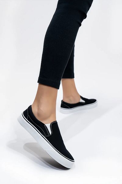 Cochines Women's Black White Laceless Casual Linen Sports Shoes Sneaker