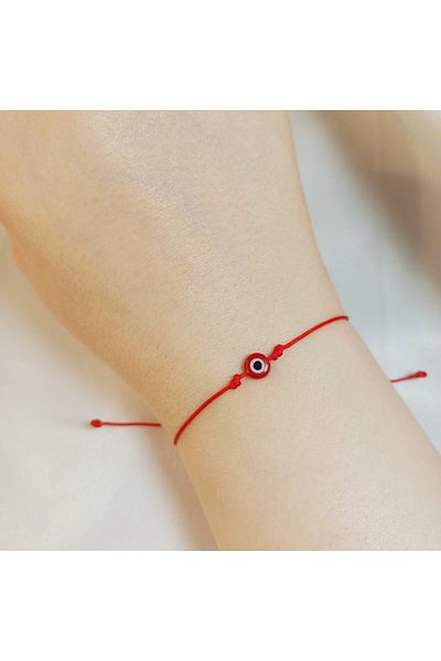 Crystal Atelier Handmade Macrame Red Evil Eye Beaded Bracelet - Unisex Adjustable Luck and Protection Bracelet