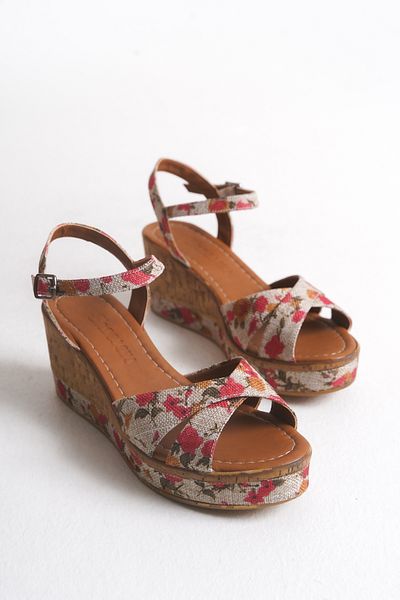 Shoesers Pantofi cu toc cu pană cu bretele încrucișate cu design floral special pentru femei, sandale casual