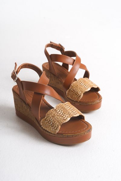 Shoesers Дамски обувки със специален дизайн от слама и каишки на танкетка, ежедневни сламени сандали