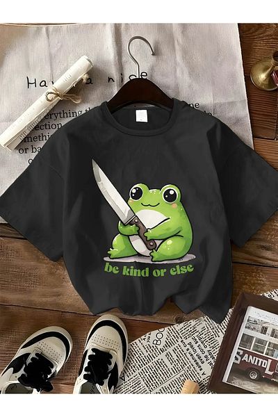 Massgai Unisex Be Kind Frog Printed Oversize 100% Cotton T-Shirt