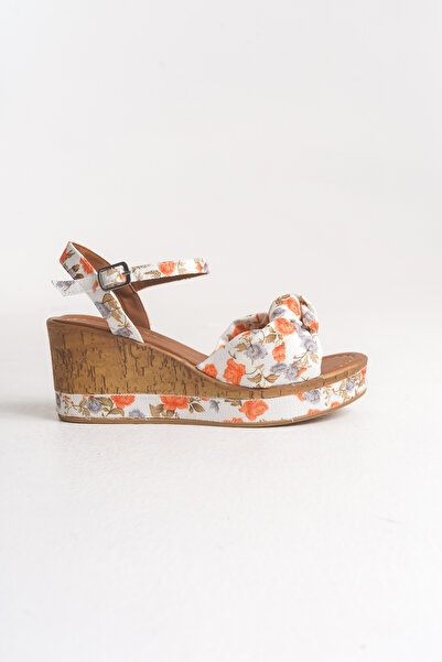 Redoxy Women's Special Floral Design Bow Strap Wedge Heeled Shoes, Casual Sandals