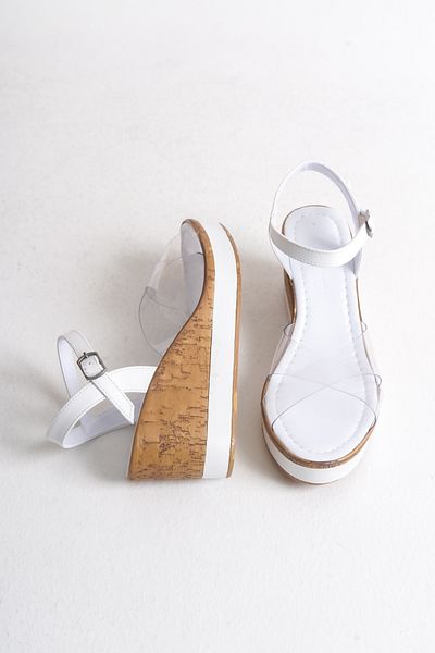 Shoesers Women's Cross Transparent Strappy Design Wedge Heeled Shoes, Casual Sandals