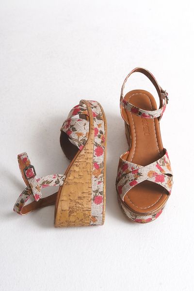 Shoesers Pantofi cu toc cu pană cu bretele încrucișate cu design floral special pentru femei, sandale casual
