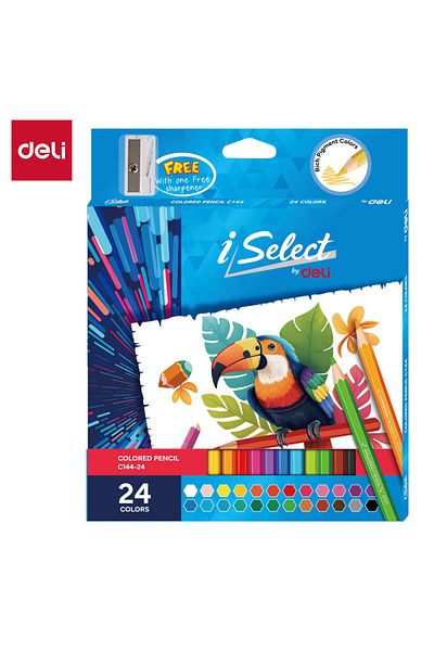 Deli EC144-24 iSelect 24-Color Colored Pencil Set with Free Sharpener – For Coloring & Sketching