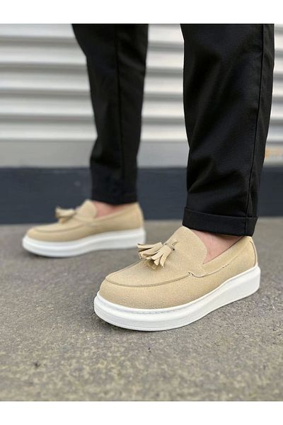 Joy Ayakkabı Komen Jy154 Blaze Laceless Tasseled Suede Men's Casual Sports Classic Shoes Sbt - Cream