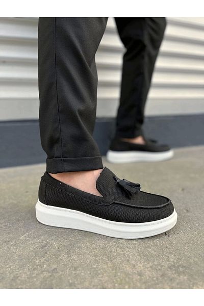 Joy Ayakkabı Komen Jy154 Blaze Laceless Tasseled Linen Men's Casual Sports Classic Shoes Kbt - Black