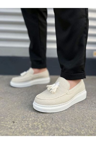 Joy Ayakkabı Komen Jy154 Blaze Laceless Tasseled Linen Men's Casual Sports Classic Shoes Kbt - White