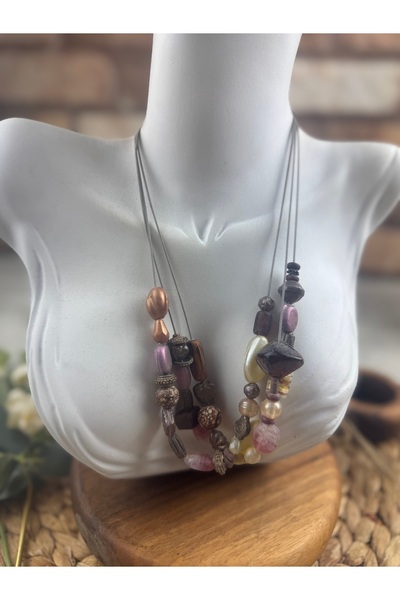 SEDEF TAKI İncili işlemeli taşlı kolye