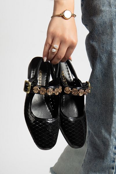 Genetti Lariny Large Stone Buckle Detailed Open Back Elastic Full Mold Daily Women's Ballerinas