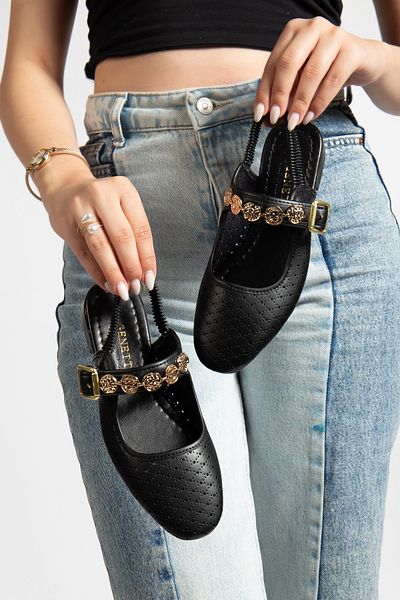 Genetti Lariny Large Stone Buckle Detailed Open Back Elastic Full Mold Daily Women's Ballerinas