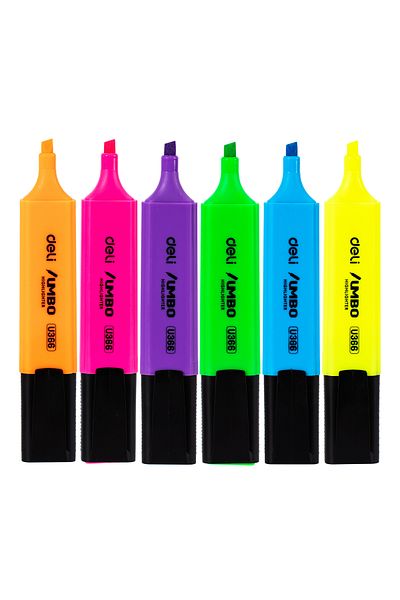 Deli Deli EU366-MT Highlighter, 6PCS Assorted, Chisel Tip 1–5mm – For Note Marking & Highlighting