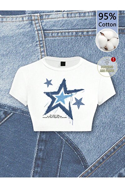 Tarzsokak Κοντομάνικο Crop με στρογγυλή λαιμόκοψη και σχέδιο Star Graphic