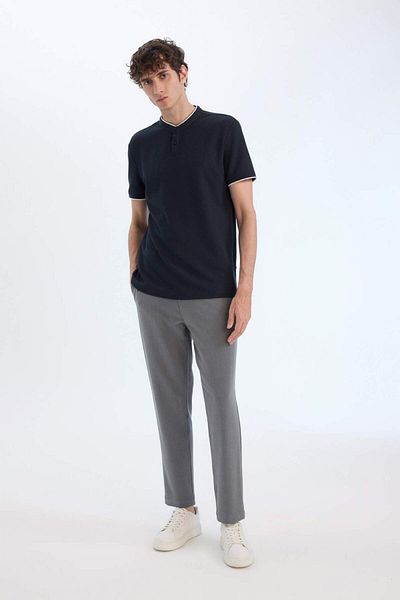 DeFacto Slim Fit Slim Fit Stand γιακά με υφή κοντομάνικο μπλουζάκι πόλο βάφλα Z4262AZ25SM