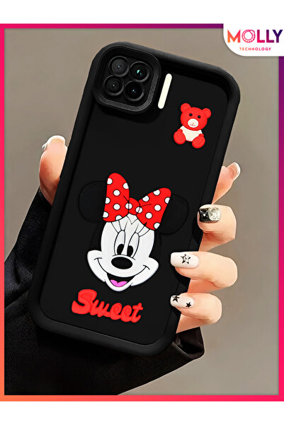 Molly Oppo RENO 4 LİTE İçin Siyah Kenarları Kalın 3d Kabartmalı Sevimli Minni...