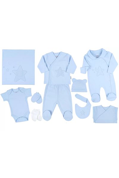 Mu Art Ahşap Starry Teddy Bear 10-Piece Hospital Discharge Set Blue