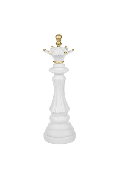 OEM Decorative Chess Piece Queen, White with Gold Details, 36cm, Polyresin