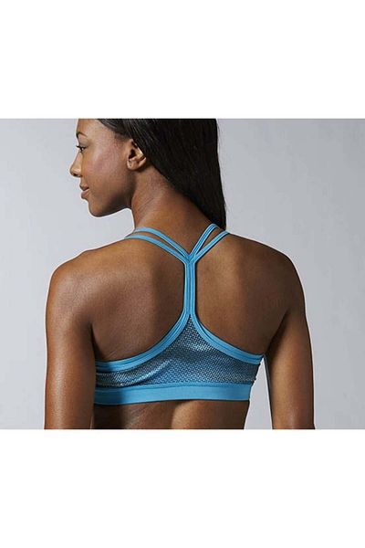 Reebok Women Workout Ready Printed Mesh Bra, Wild Blue