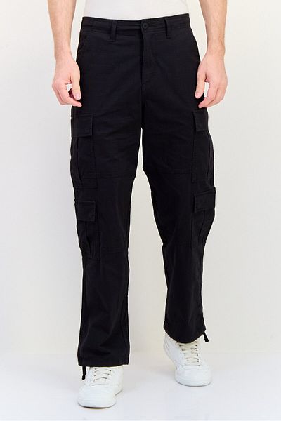 CELIO Men Loose Fit Solid Cargo Pants, Black