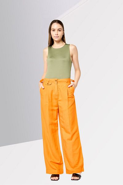 Gant Women Regular Fit Solid Wide Leg Pants, Orange