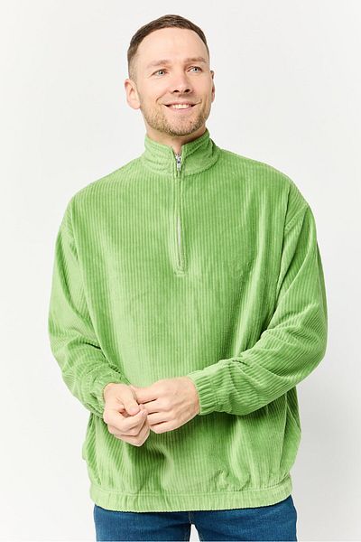 Asos Design Men Oversized Monk Neck Ribbed Long Sleeves Sweatshirt, Green