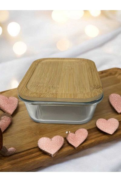Noah Exclusive 650 Cc Glass Storage Container - Heat Resistant - Leak Proof Bamboo Lid - (17 cm X 12 cm)