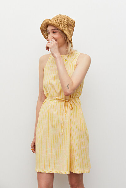 urban focus Beli Bağcıklı Çizgili Elbise