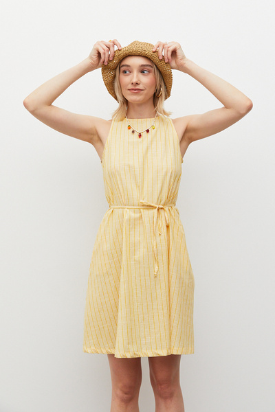 urban focus Beli Bağcıklı Çizgili Elbise