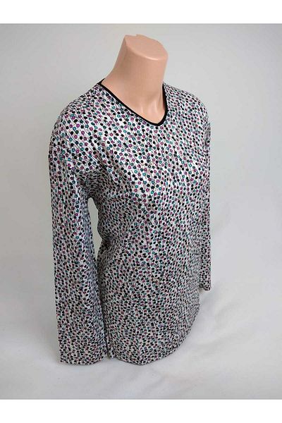YAŞAR TRİKO Tricou pentru femei, alb, roz, verde, cu decolteu în U, cu mânecă lungă, cu model, cu fantă, țesut din viscoză, din bumbac pieptănat