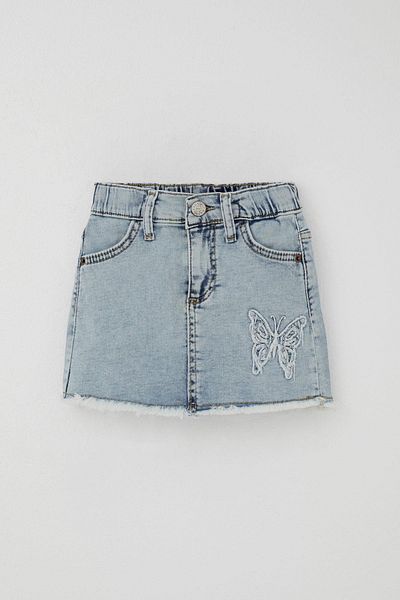 Breeze Girl's Jean Skirt Butterfly Embroidered Button Detail 1.5-5 Years, Light Blue