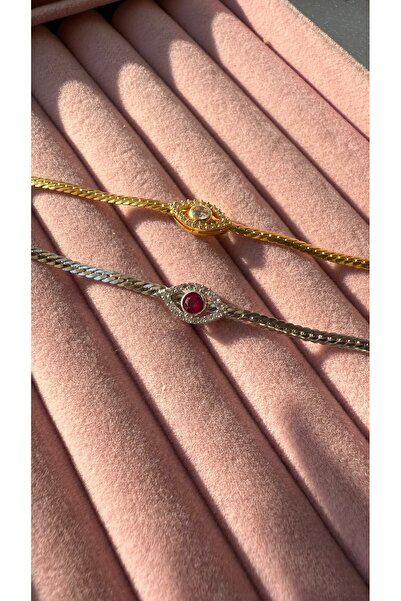 Luna Argento Beyaz Altın Kaplama Fuşya Göz Yılan Zincir Choker Kolye 925 Ayar...