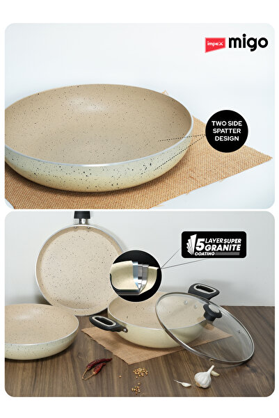 İMPEX Migo Non Stick Cookware Set|4 Pcs Induction 3mm Thick,5-Layer Granite,1 Year Warranty-FKT Beige